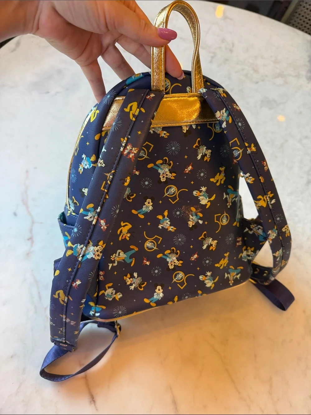 Loungefly Navy and Gold Disney Parks 50th Anniversary Kids Mini Backpack